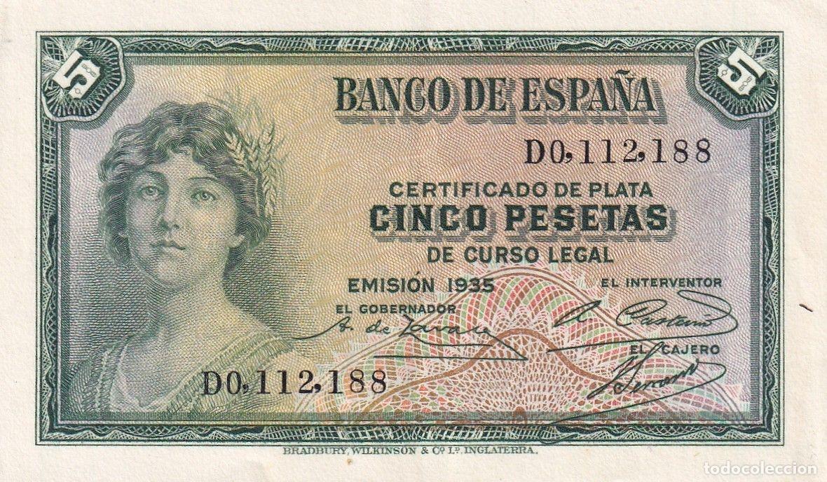 Billetes espa&ntilde;oles: CRBS2015 BILLETE ESPA&Ntilde;A 5 PESETAS 1935 SERIE D EBC