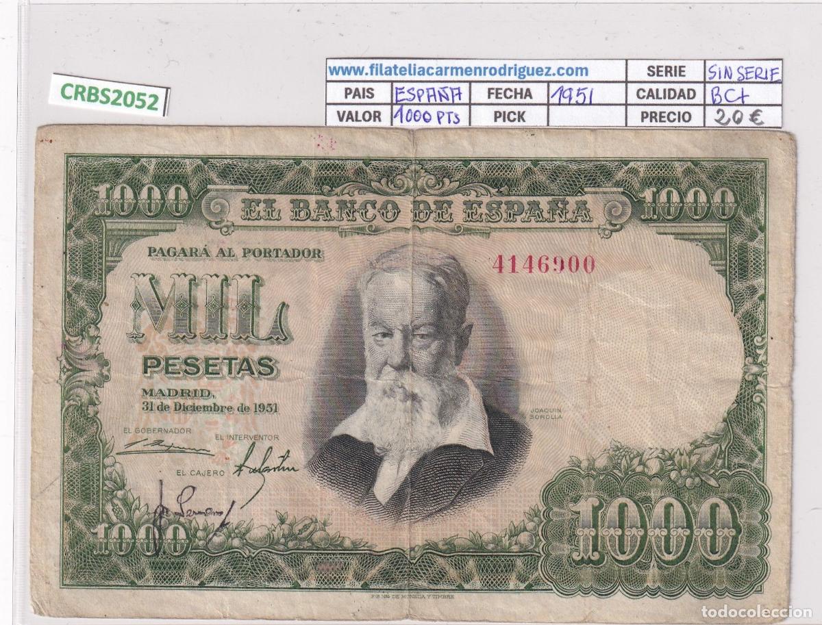 Banconote spagnole: CRBS2052 BILLETE ESPA&Ntilde;A 1000 PESETAS 1951 SIN SERIE BC+