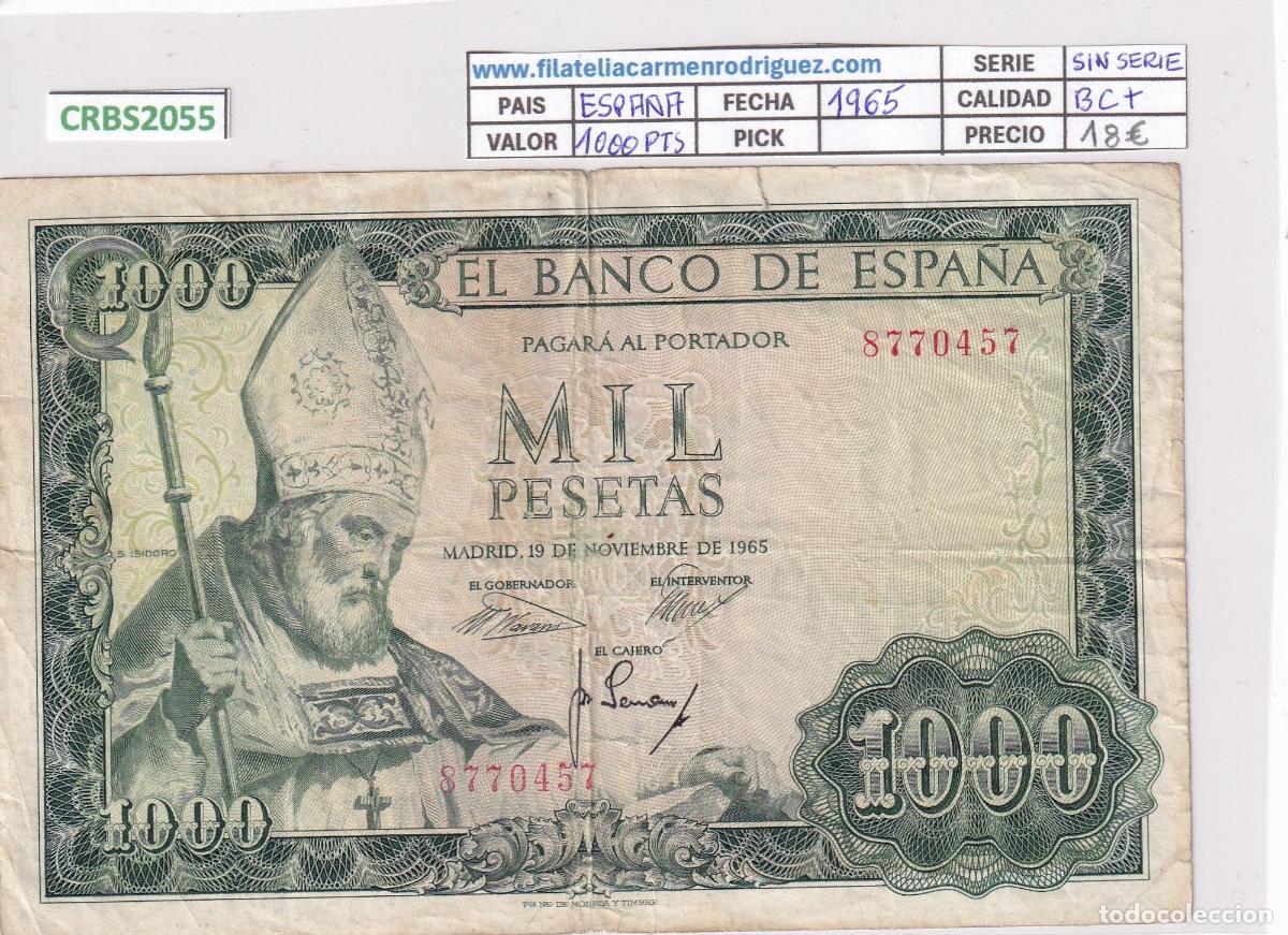 Banconote spagnole: CRBS2055 BILLETE ESPA&Ntilde;A 1000 PESETAS 1965 SIN SERIE BC+