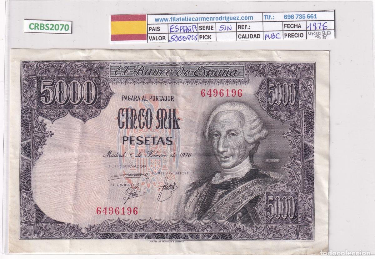 Banconote spagnole: CRBS2070 BILLETE ESPA&Ntilde;A 5000 PESETAS 1976 SIN SERIE MBC