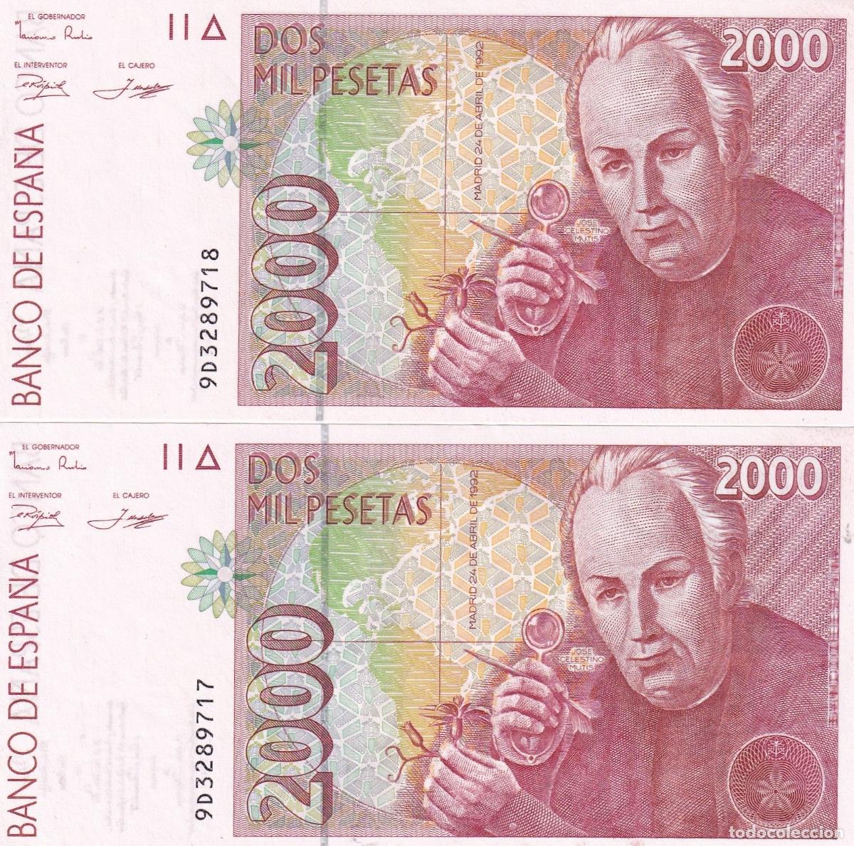 Banconote spagnole: CRBS2308 PAREJA CORRELATIVA BILLETES ESPA&Ntilde;A 2000 PESETAS 1995 SERIE 9D S/C-