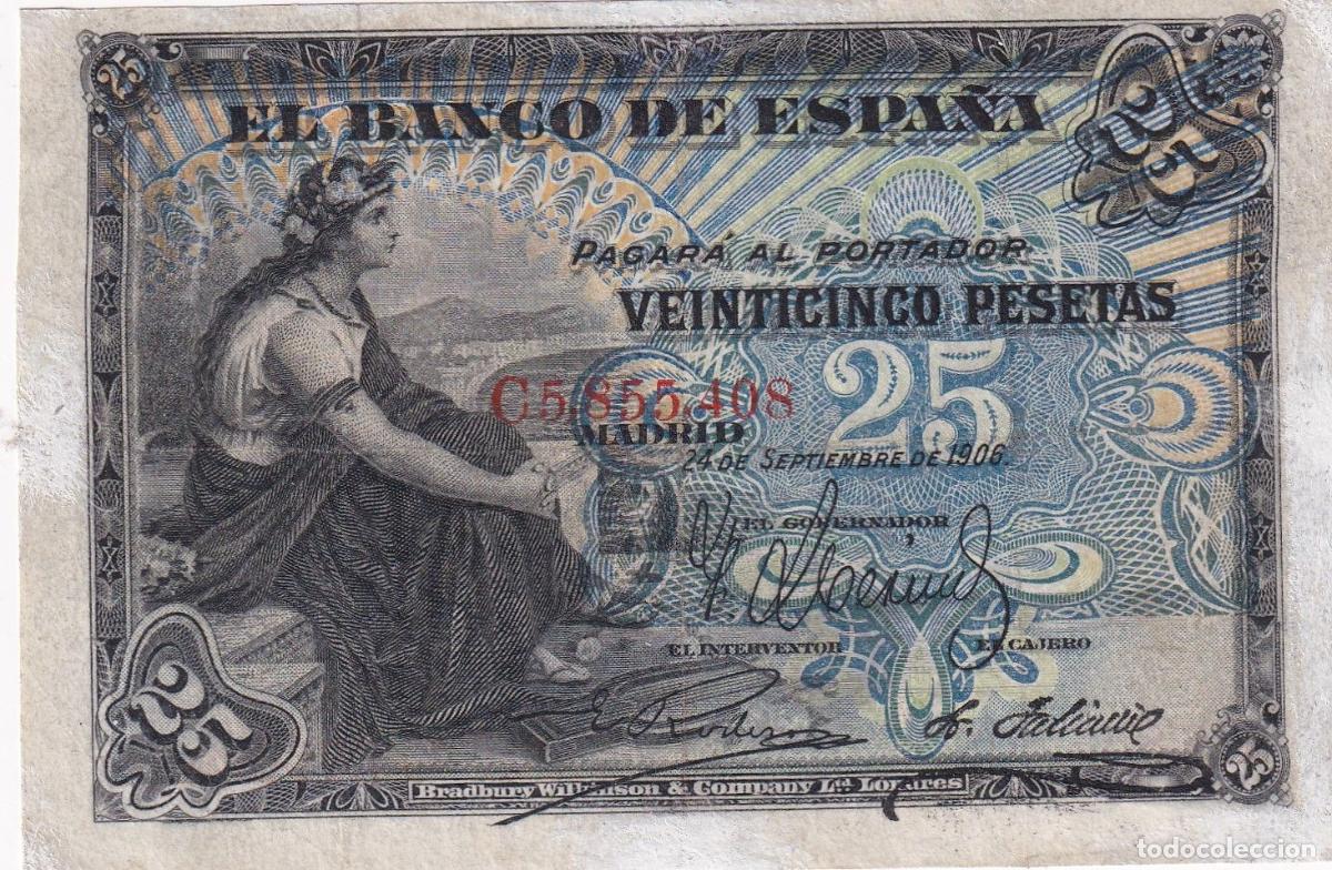 Banconote spagnole: CRBS2725 BILLETE ESPA&Ntilde;A 25 PESETAS 1906 SIN SERIE RESTAURADO