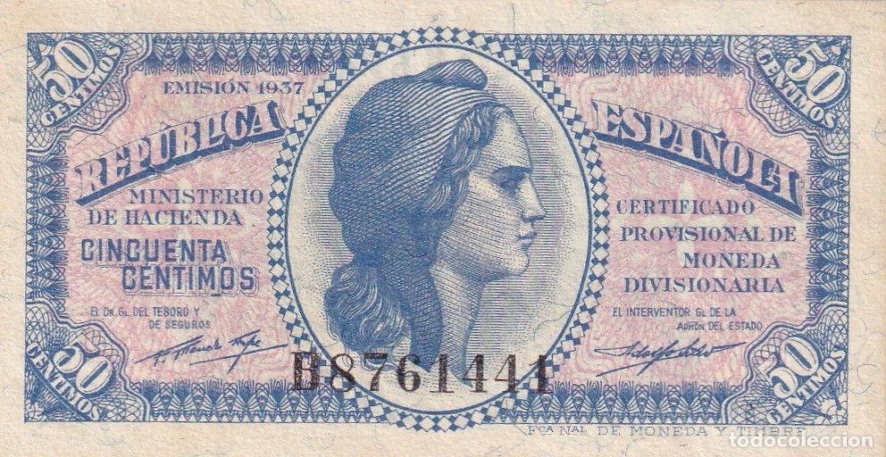 Banconote spagnole: CRBS2738 BILLETE ESPA&Ntilde;A 50 CENTIMOS EMISION 1937 SERIE D EBC