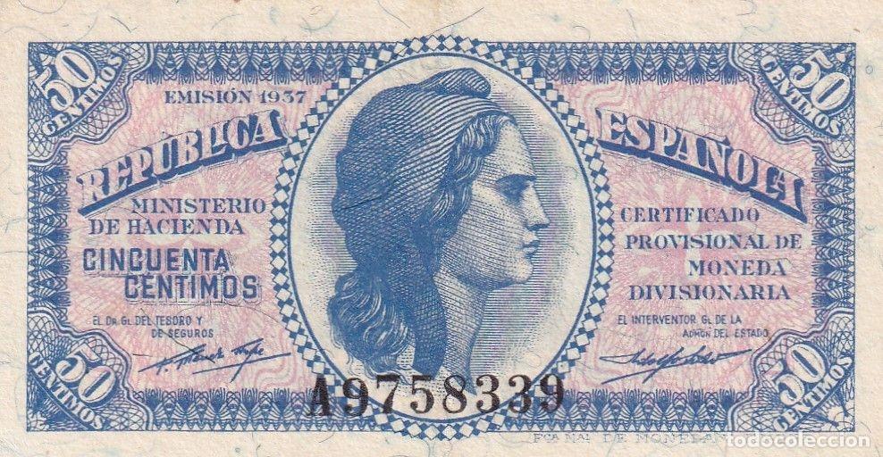 Banconote spagnole: CRBS2740 BILLETE ESPA&Ntilde;A 50 CENTIMOS EMISION 1937 SERIE A EBC+