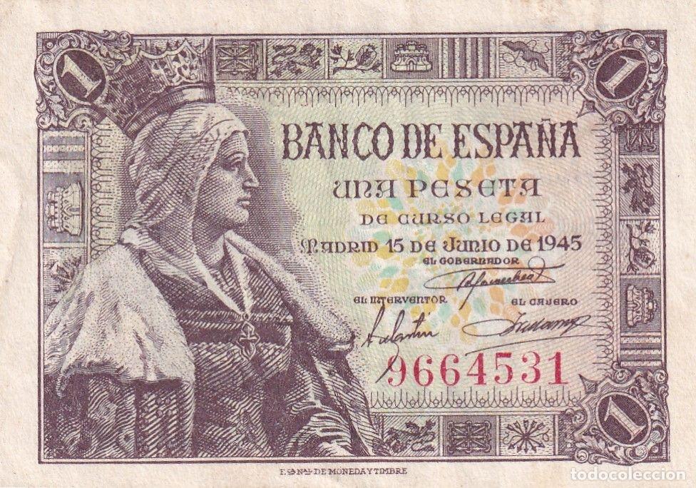 Banconote spagnole: CRBS2746 BILLETE ESPA&Ntilde;A 1 PESETA 1945 SIN SERIE MBC+