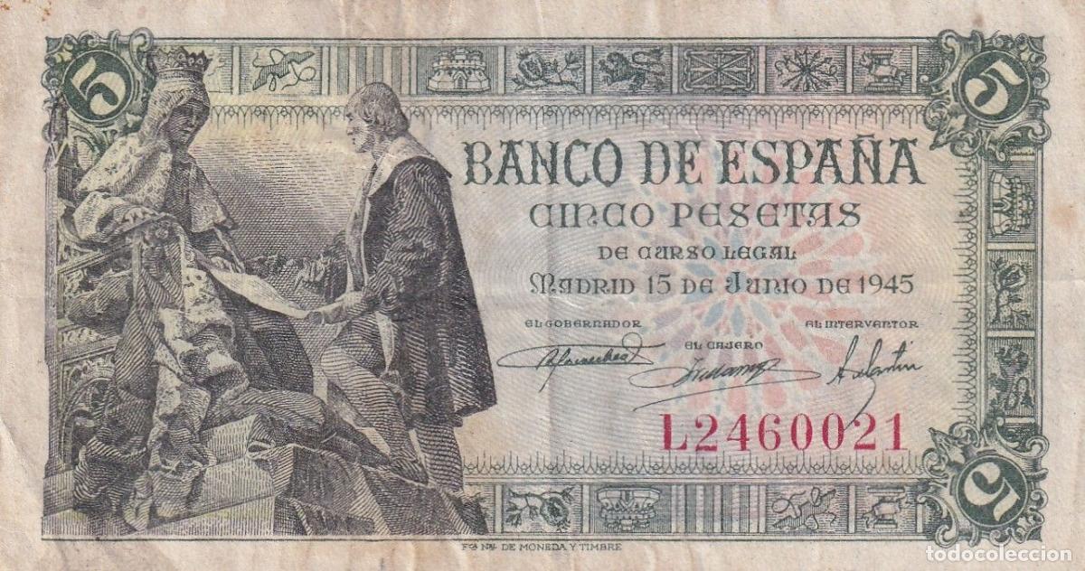 Billets espagnols: CRBS2770 BILLETE ESPA&Ntilde;A 5 PESETAS 1945 SERIE L MBC