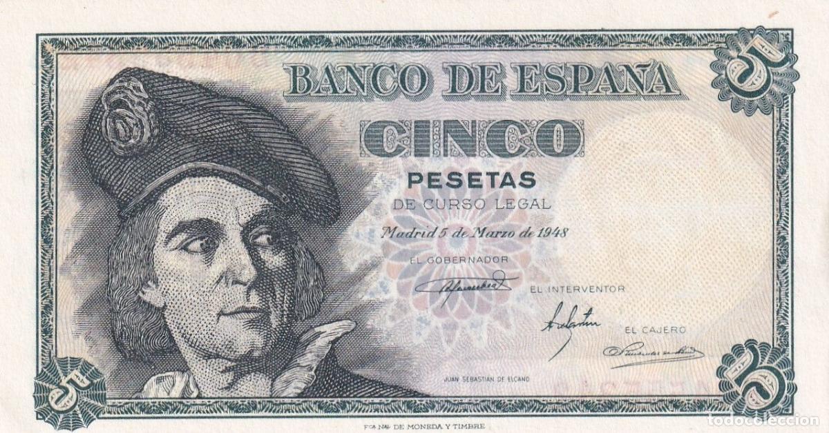 Notas espanholas: CRBS2984 BILLETE ESPA&Ntilde;A 5 PESETAS 1948 SERIE B SIN CIRCULAR