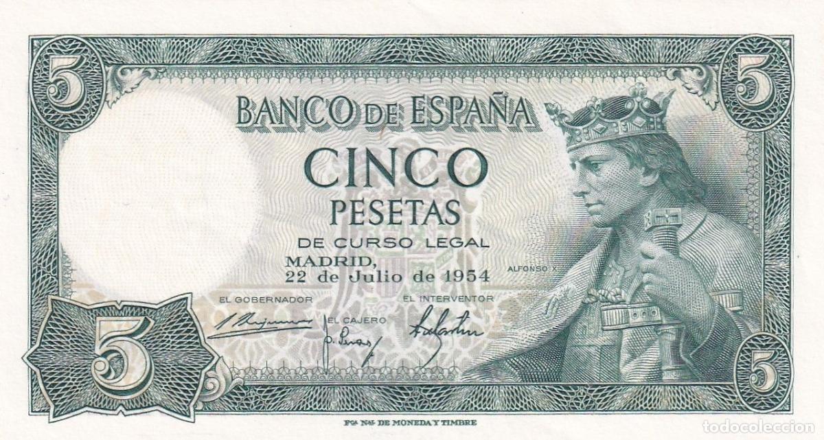 Notas espanholas: CRBS2988 BILLETE ESPA&Ntilde;A 5 PESETAS 1954 SERIE A SIN CIRCULAR