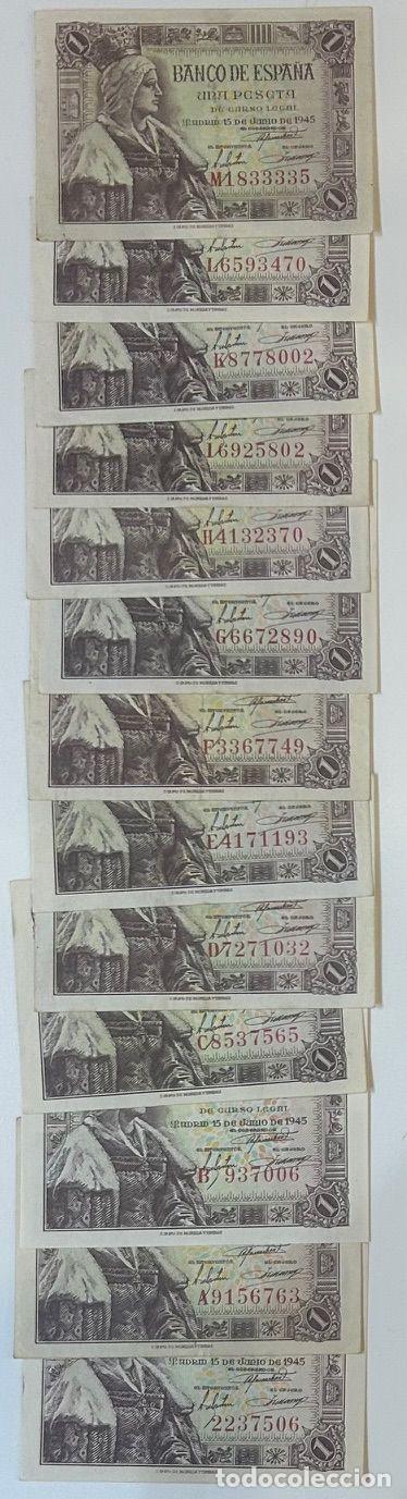 Spanische Banknoten: CRBS1954 LOTE 13 BILLETES ESPA&Ntilde;A 1 PESETA 1945 DIFERENTES SERIES