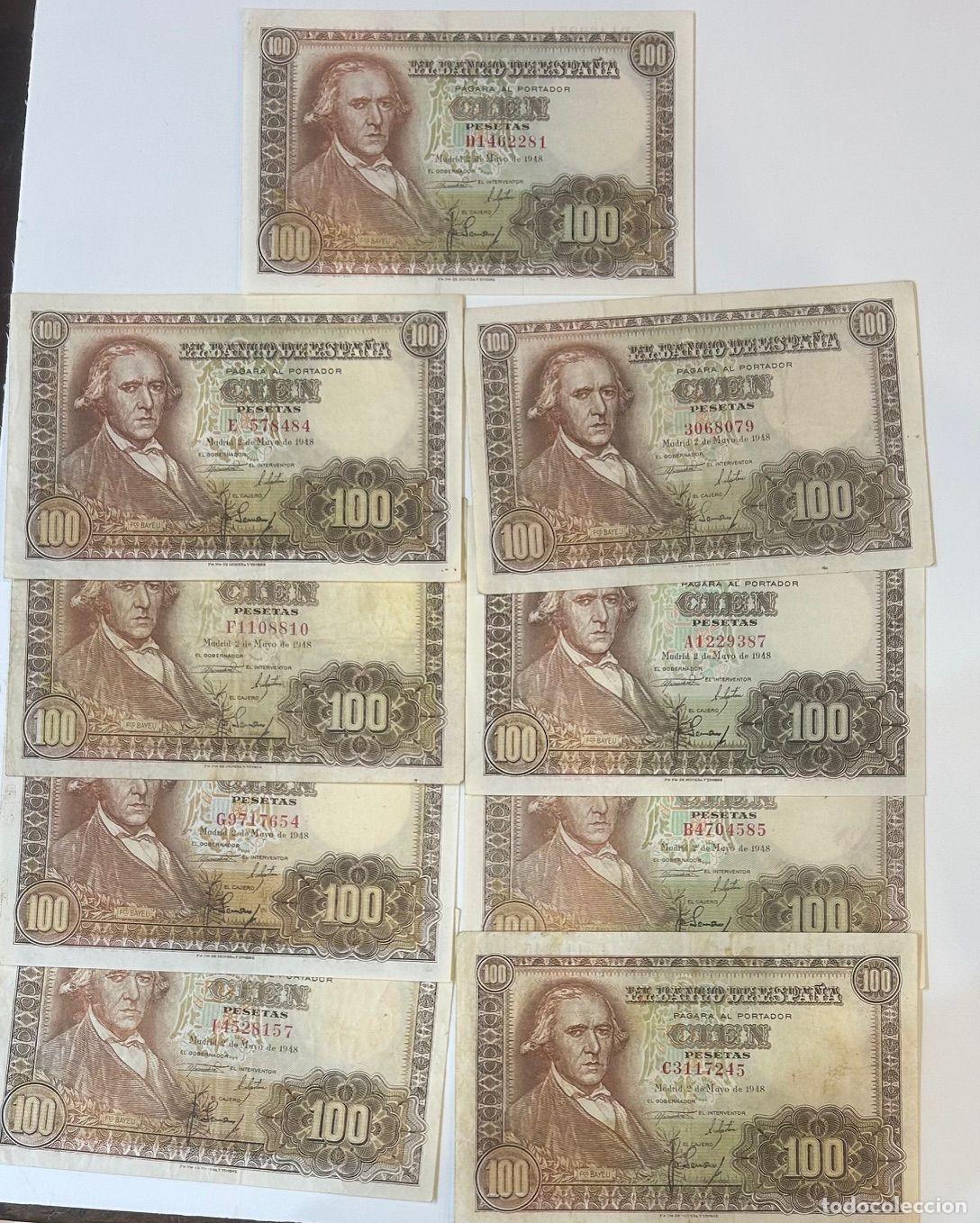 Spanische Banknoten: CRBS1981 LOTE 9 BILLETES ESPA&Ntilde;A 100 PESETAS 1948 DIFERENTES SERIES