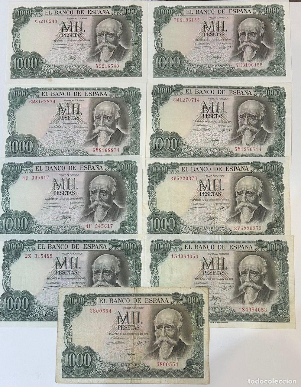 Spanische Banknoten: CRBS2006 LOTE 9 BILLETES ESPA&Ntilde;A 1000 PESETAS 1971 DIFERENTES SERIES