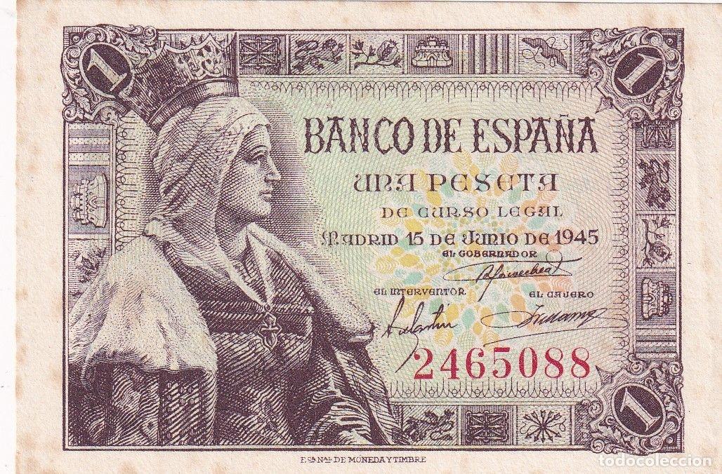 Spanische Banknoten: CRBS3315 BILLETE ESPA&Ntilde;A 1 PESETA 1945 SIN SERIE MANCHITAS S/C-