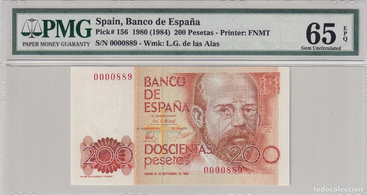 Billets espagnols: CRPMG060 BILLETE ENCAPSULADO ESPA&Ntilde;A 200 PESETAS 1980 SIN SERIE NUM. MUY BAJA ENCAP. PMG 65