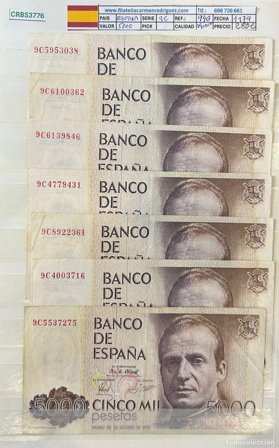 Notas espanholas: CRBS3776 LOTE 7 BILLETES ESPA&Ntilde;A 5000 PESETAS 1979 SERIE 9C BC/MBC
