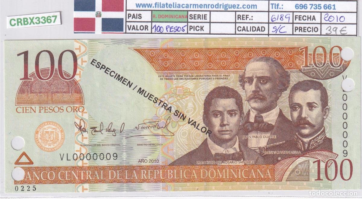 Spanische Banknoten: CRBX3367 BILLETE REPUBLICA DOMINICANA 100 PESOS 2010 SPECIMEN SC