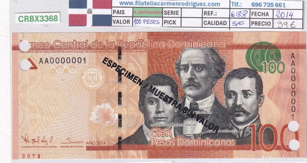 Spanische Banknoten: CRBX3368 BILLETE REPUBLICA DOMINICANA 100 PESOS 2014 SPECIMEN SC