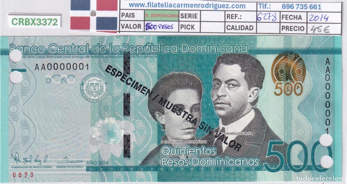 Spanische Banknoten: CRBX3372 BILLETE REPUBLICA DOMINICANA 500 PESOS 2014 SPECIMEN SC