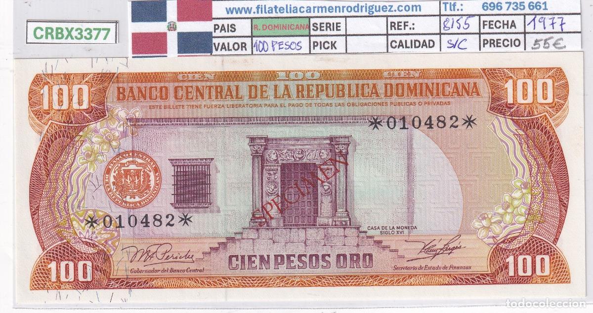 Spanische Banknoten: CRBX3377 BILLETE REPUBLICA DOMINICANA 100 PESOS 1977 SPECIMEN SC