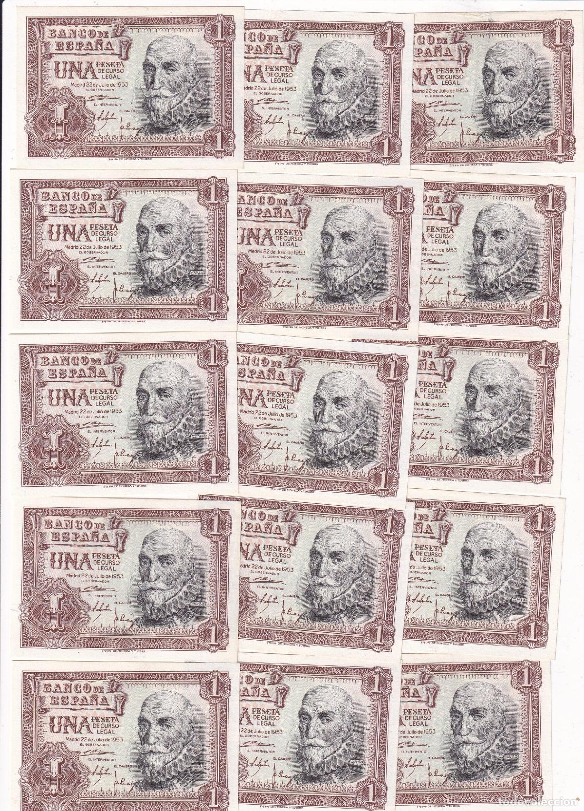 Billetes espa&ntilde;oles: CRBS3810 LOTE 15 BILLETES ESPA&Ntilde;A CORRELATIVOS 1 PESETA 1953 SERIE J SIN CIRCULAR