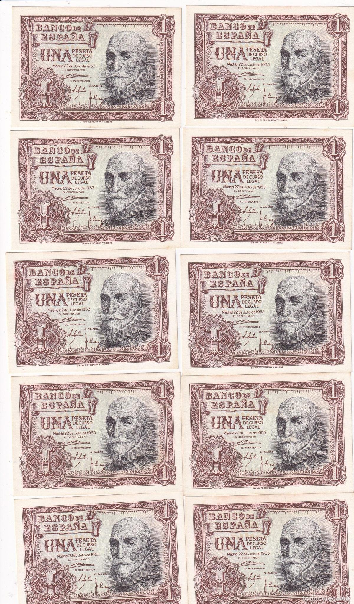 Billetes espa&ntilde;oles: CRBS3811 LOTE 10 BILLETES ESPA&Ntilde;A CORRELATIVOS 1 PESETA 1953 SERIE Y SIN CIRCULAR