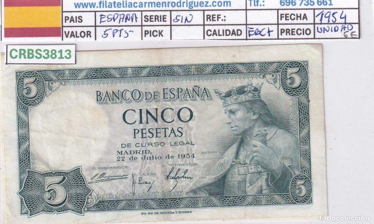 Billetes espa&ntilde;oles: CRBS3813 BILLETE ESPA&Ntilde;A 5 PESETAS 1954 SIN SERIE EBC+