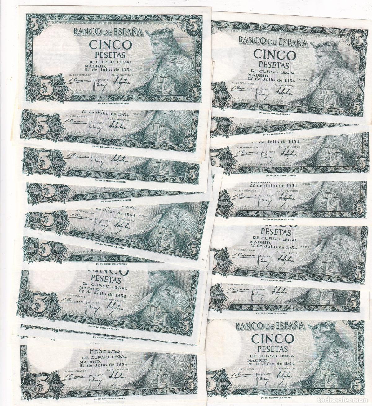 Billetes espa&ntilde;oles: CRBS3822 LOTE 22 BILLETES ESPA&Ntilde;A CORRELATIVOS 5 PESETAS 1954 SERIE E S/C Y S/C-