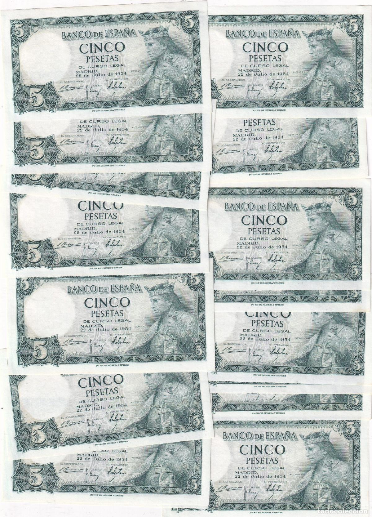 Billetes espa&ntilde;oles: CRBS3826 LOTE 18 BILLETES ESPA&Ntilde;A CORRELATIVOS 5 PESETAS 1954 SIN SERIE SIN CIRCULAR
