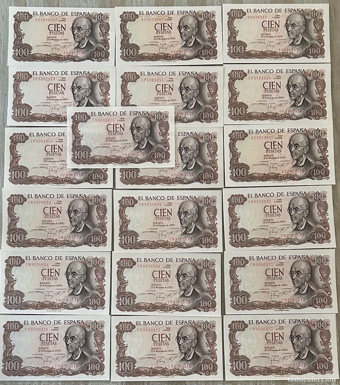 Notas espanholas: CRBS3278 LOTE 19 BILLETES ESPA&Ntilde;A 100 PESETAS 1970 SERIES DIFERENTES S/C