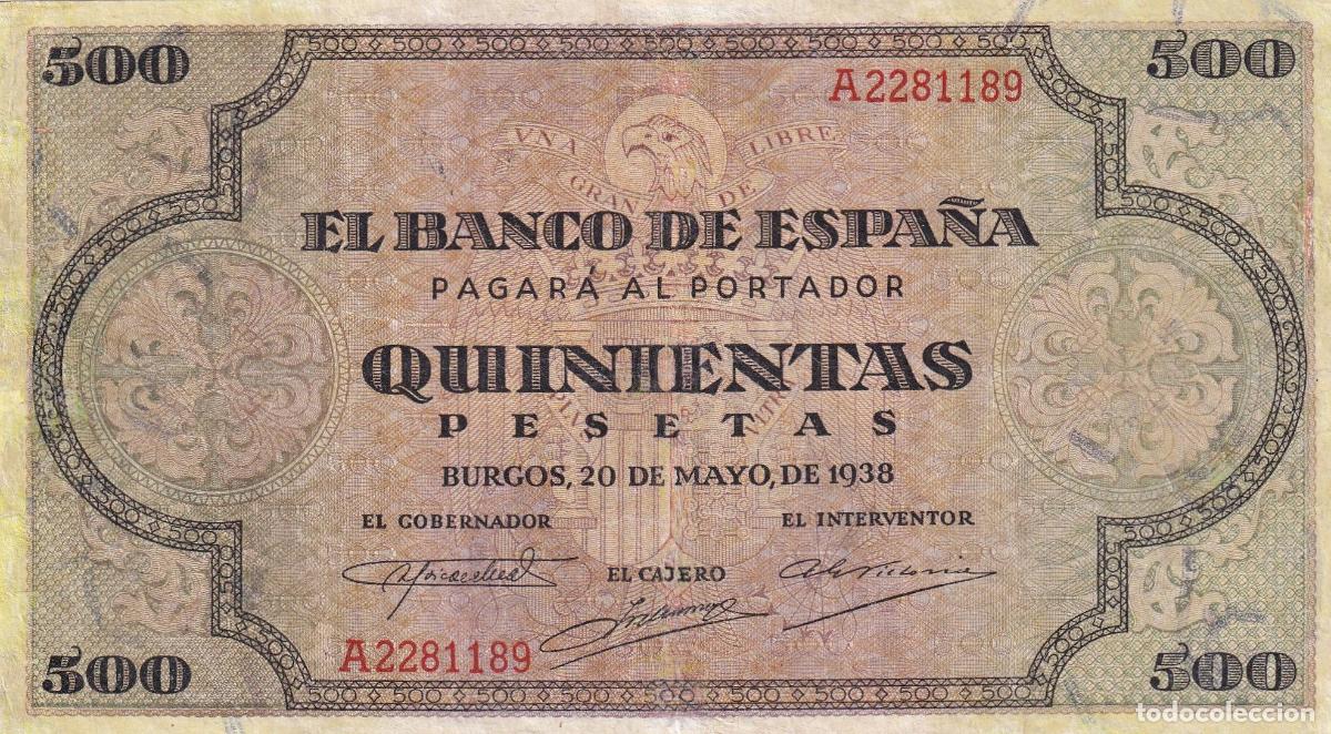 Notas espanholas: CRBS3137 BILLETE ESPA&Ntilde;A 500 PESETAS 1938 RESTAURADO
