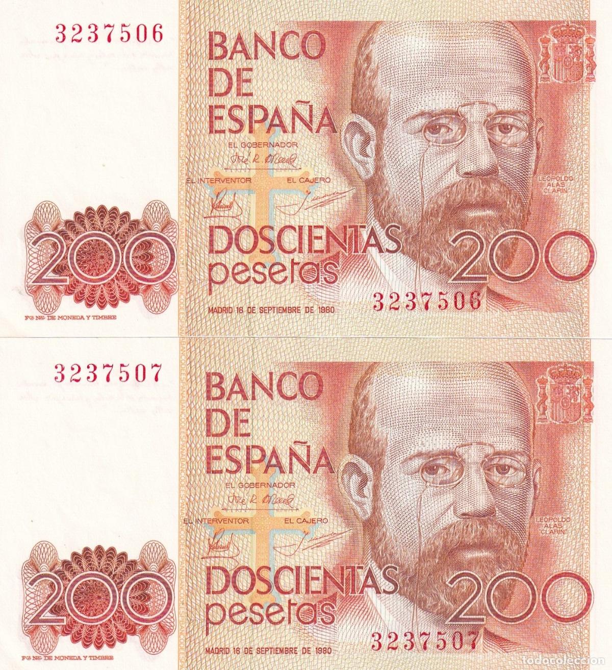 Spanish Banknotes: CRBS3149 PAREJA CORRELATIVA BILLETES ESPA&Ntilde;A 200 PESETAS 1980 SIN SERIE S/C-