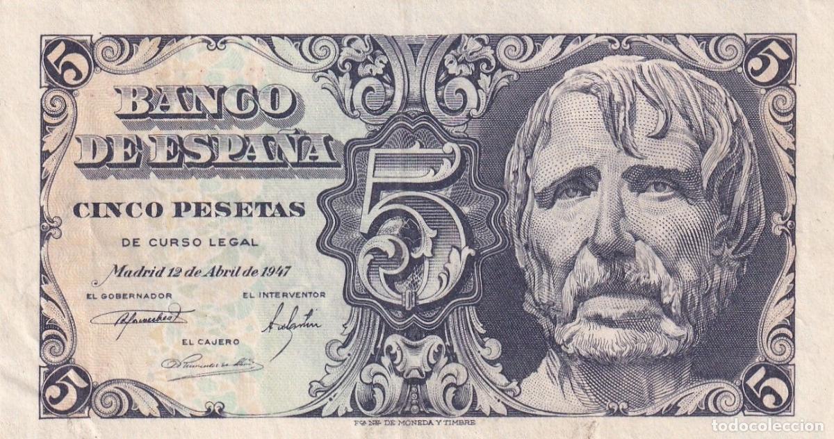 Notas espanholas: CRBS3212 BILLETE ESPA&Ntilde;A 5 PESETAS 1947 SERIE B EBC