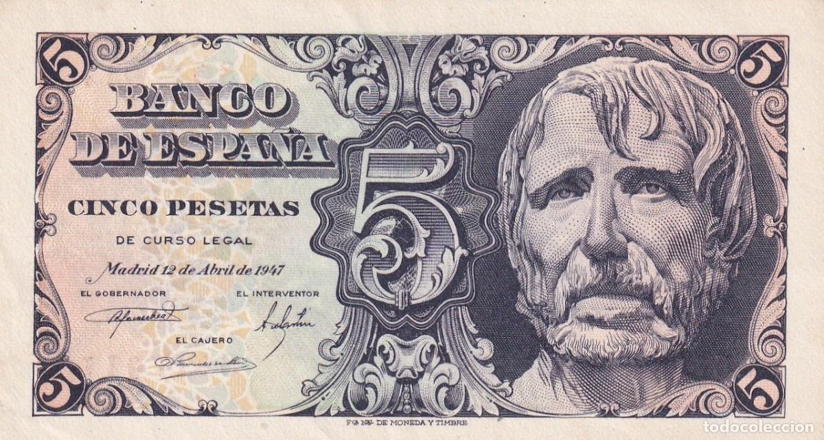 Notas espanholas: CRBS3213 BILLETE ESPA&Ntilde;A 5 PESETAS 1947 SIN SERIE EBC+