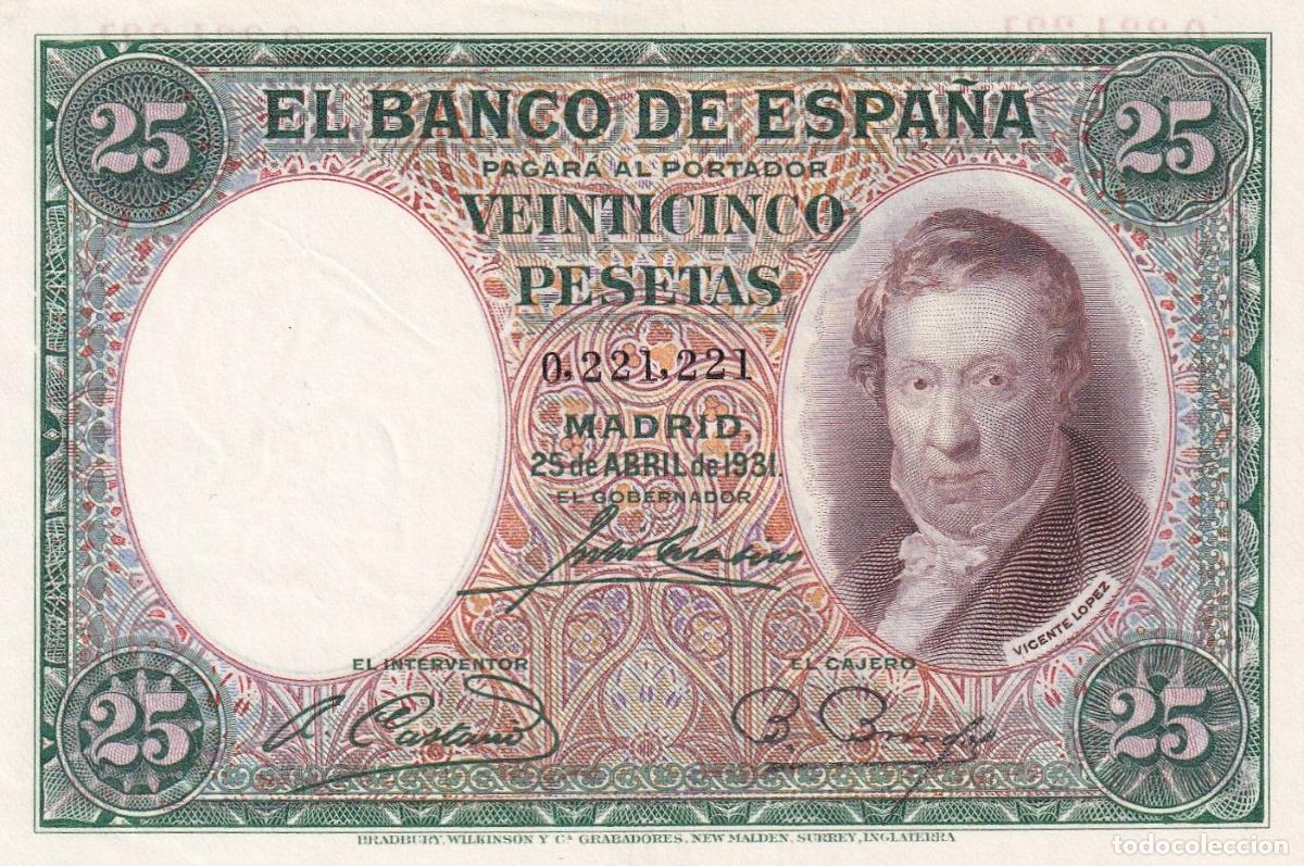 Notas espanholas: CRBS3218 BILLETE ESPA&Ntilde;A 25 PESETAS 1931 SIN SERIE EBC+