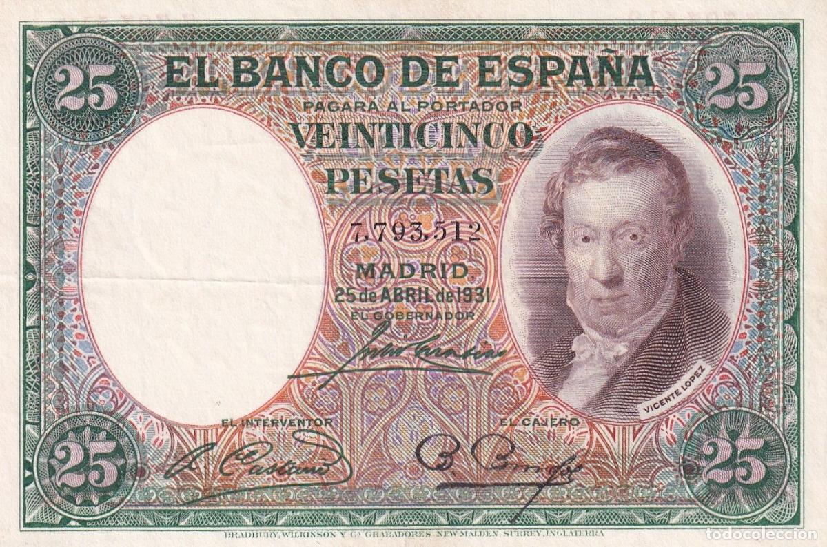 Notas espanholas: CRBS3219 BILLETE ESPA&Ntilde;A 25 PESETAS 1931 SIN SERIE EBC