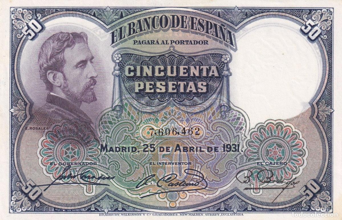 Notas espanholas: CRBS3230 BILLETE ESPA&Ntilde;A 50 PESETAS 1931 SIN SERIE S/C