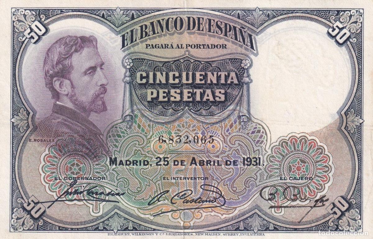 Notas espanholas: CRBS3231 BILLETE ESPA&Ntilde;A 50 PESETAS 1931 SIN SERIE MBC
