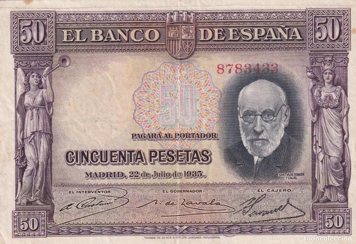 Notas espanholas: CRBS3232 BILLETE ESPA&Ntilde;A 50 PESETAS 1935 SIN SERIE MBC