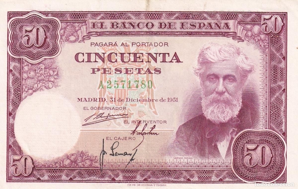 Notas espanholas: CRBS3237 BILLETE ESPA&Ntilde;A 50 PESETAS 1951 SERIE A EBC