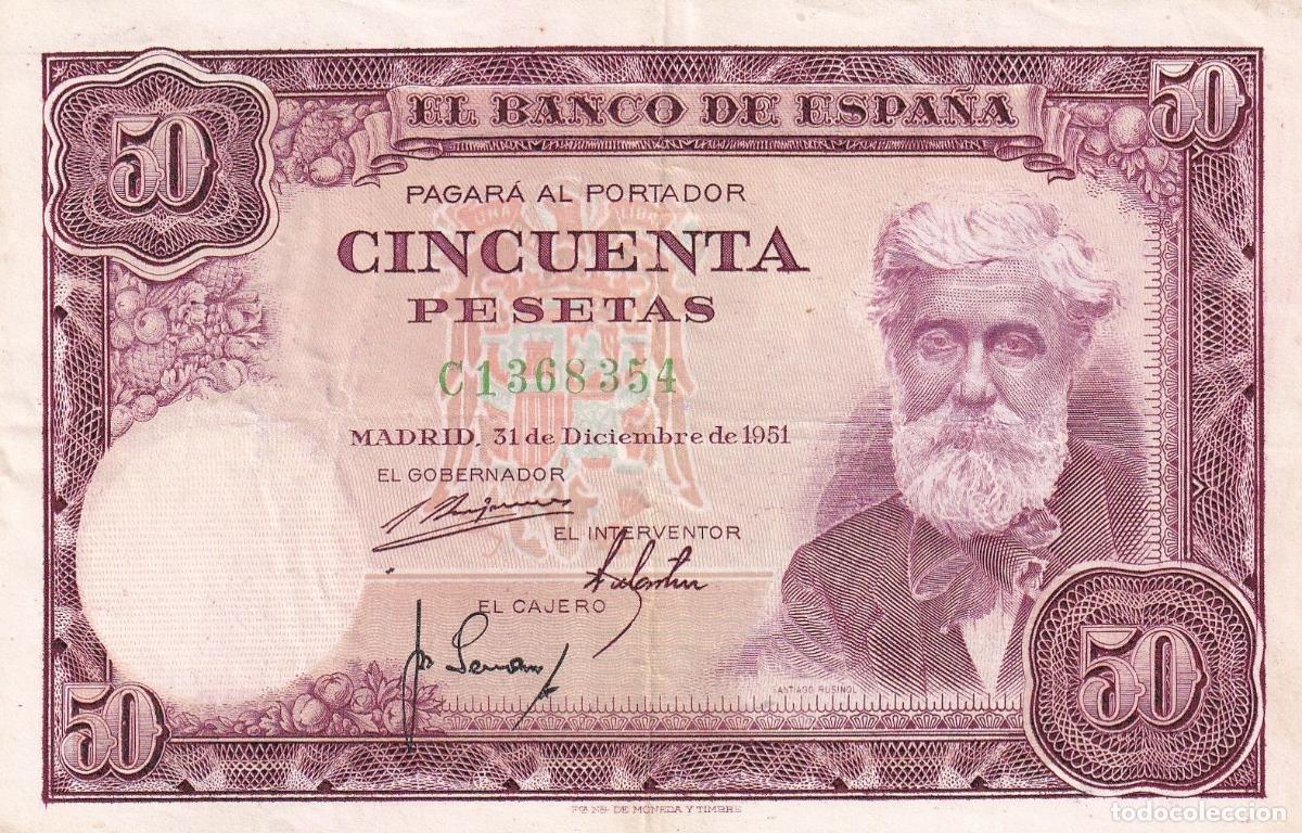 Notas espanholas: CRBS3239 BILLETE ESPA&Ntilde;A 50 PESETAS 1951 SERIE C MBC