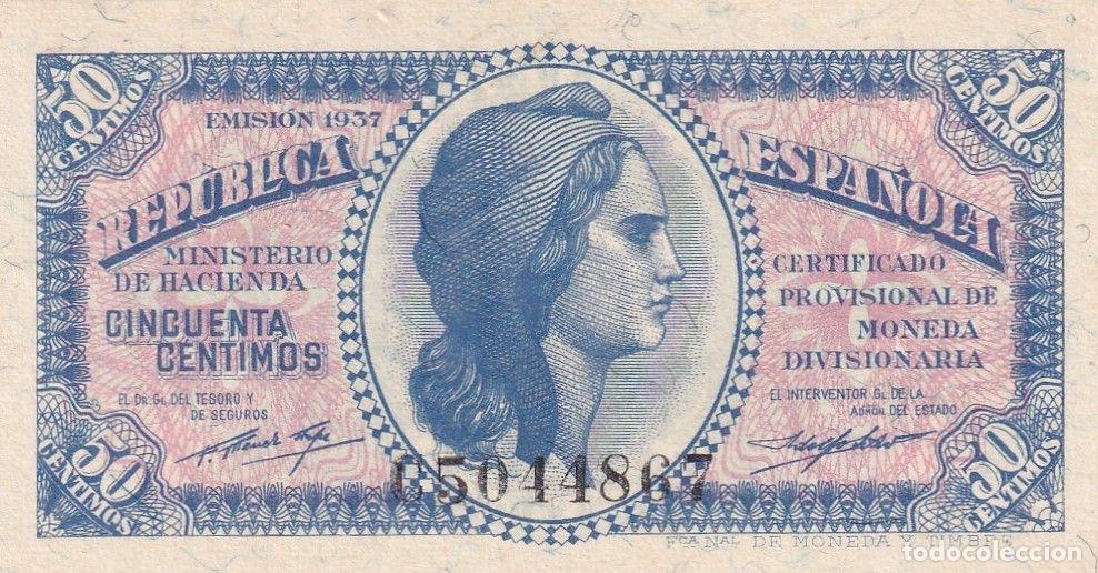 Banconote spagnole: CRBS3248 BILLETE ESPA&Ntilde;A 50 CENTIMOS EMISION 1937 SERIE C RARA S/C