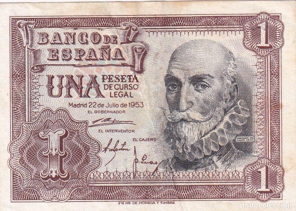 Banconote spagnole: CRBS3250 BILLETE ESPA&Ntilde;A 1 PESETA 1953 SIN SERIE EBC