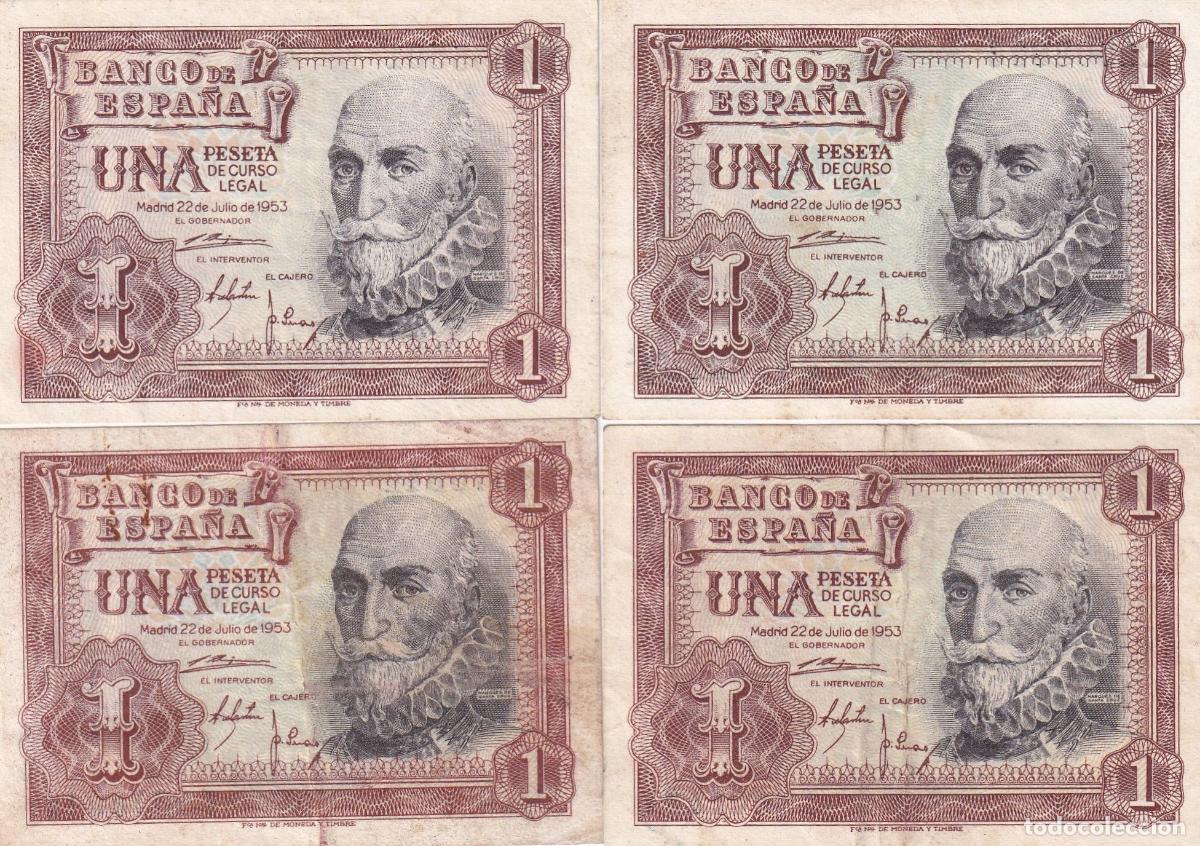 Banconote spagnole: CRBS3252 LOTE 4 BILLETES ESPA&Ntilde;A 1 PESETA 1953 MBC/EBC