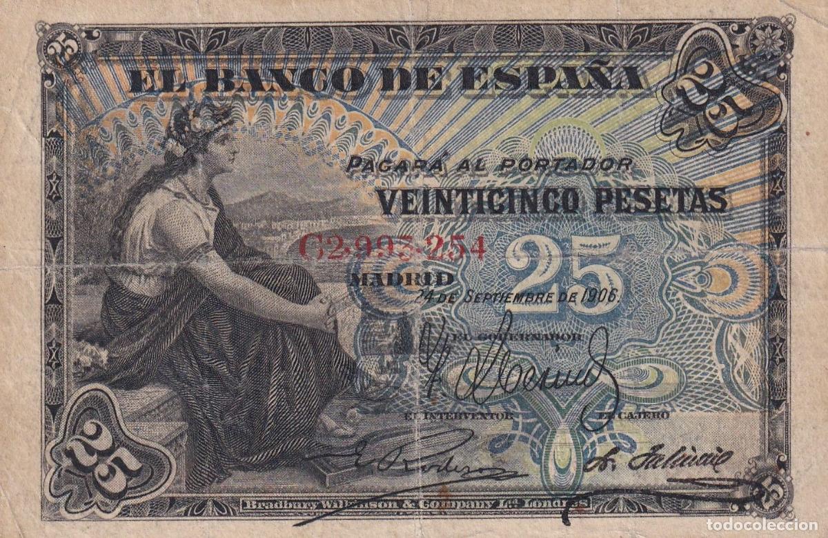 Banconote spagnole: CRBS3257 BILLETE ESPA&Ntilde;A 25 PESETAS 1906 SERIE C MBC