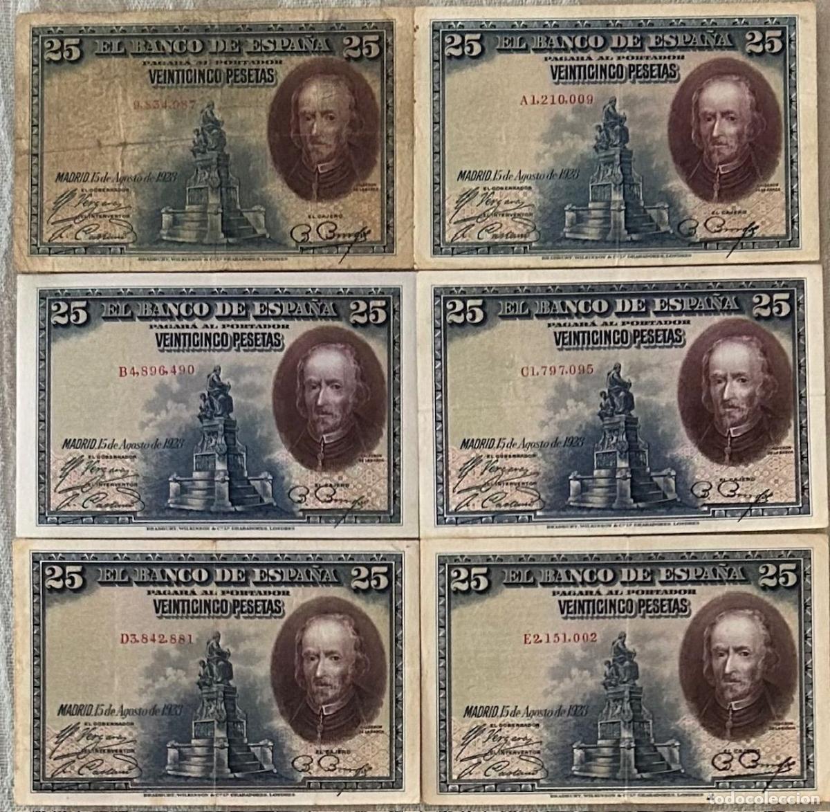 Banconote spagnole: CRBS3259 LOTE 6 BILLETES ESPA&Ntilde;A 25 PESETAS 1928 TODAS LA SERIES MBC