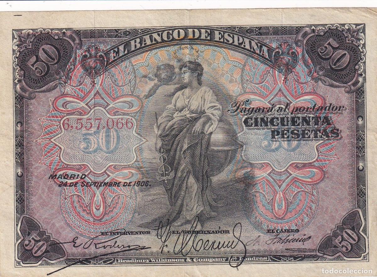 Banconote spagnole: CRBS3264 BILLETE ESPA&Ntilde;A 50 PESETAS 1906 SIN SERIE MBC