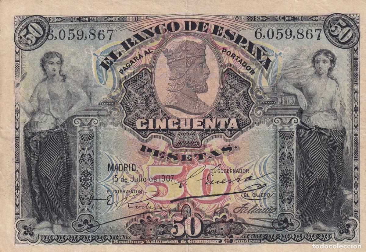 Banconote spagnole: CRBS3265 BILLETE ESPA&Ntilde;A 50 PESETAS 1907 SIN SERIE MBC
