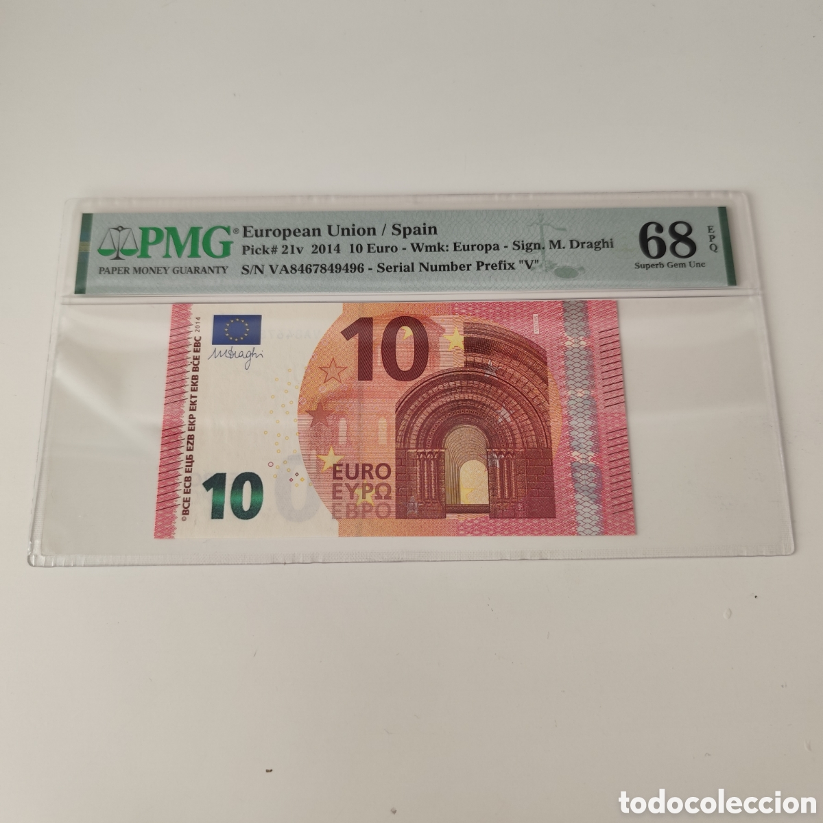 Billetes espa&ntilde;oles: Billete 10&euro; Draghi PMG68EPQ