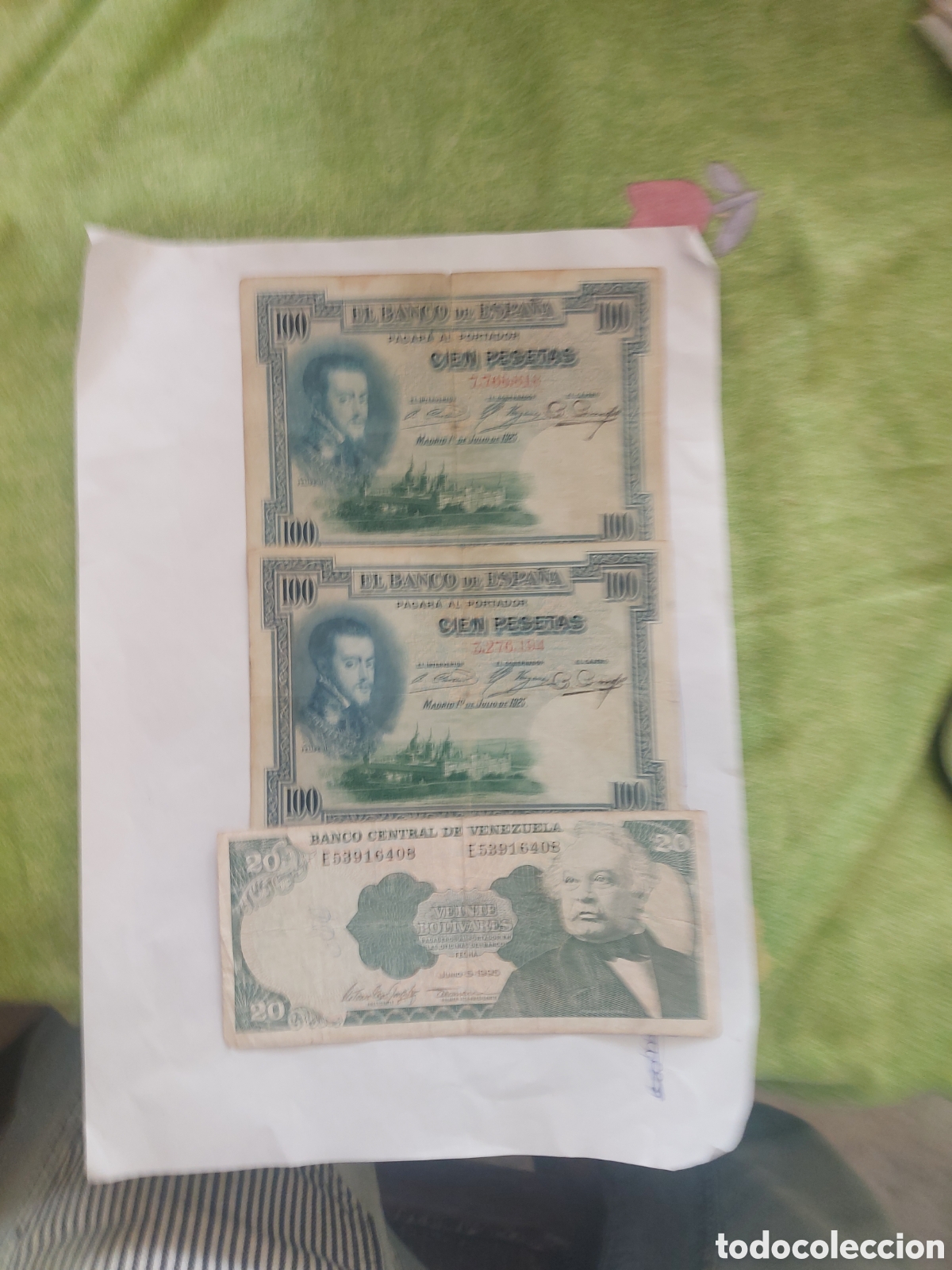 Billets espagnols: 2 billetes de Espa&ntilde;a y1 deVe