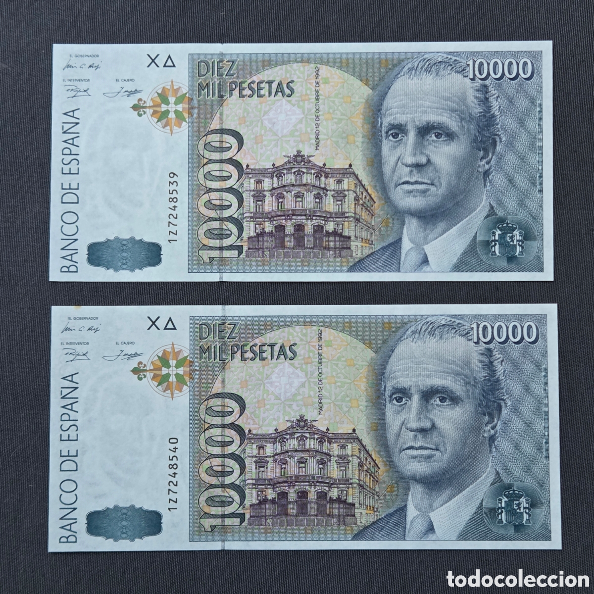Spanische Banknoten: PAREJA CORRELATIVA DE BILLETES DE 10.000 Pesetas 1992 Sin Circular