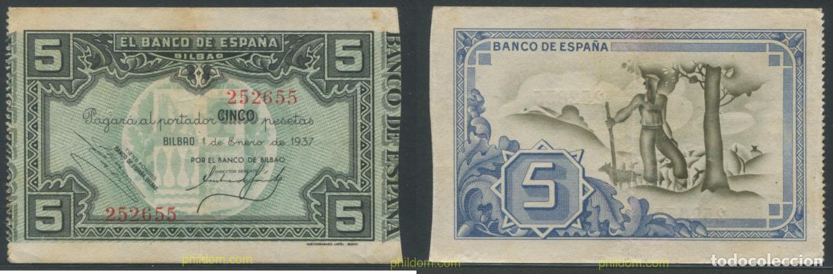 Billetes espa&ntilde;oles: 11334 ESPA&Ntilde;A 1937 BANCO DE ESPA&Ntilde;A (BILBAO) 5 PESETAS 1937